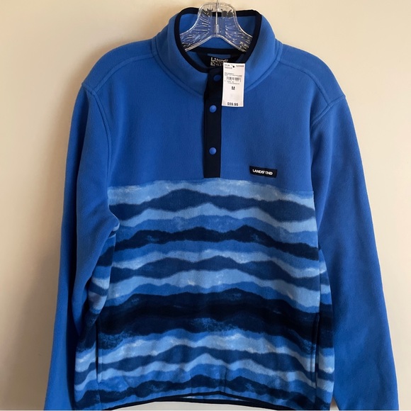 NWT Lands End Mens Heritage Fleece Snap Neck Pullover M Blue Navy Mountain Ombre - Picture 3 of 7